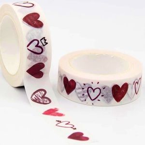 Red Hearts With Crowns, Valentines, Washi Tape, 1 Roll
